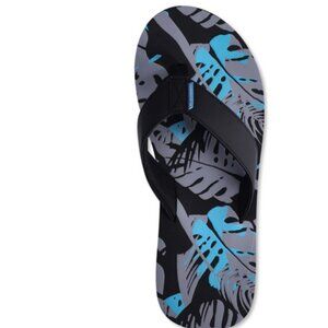 NO BOUNDRIES MEN'S BUILT-UP PRINTED FLIP FLOPS- SIZE 12- TROPICAL PRINT